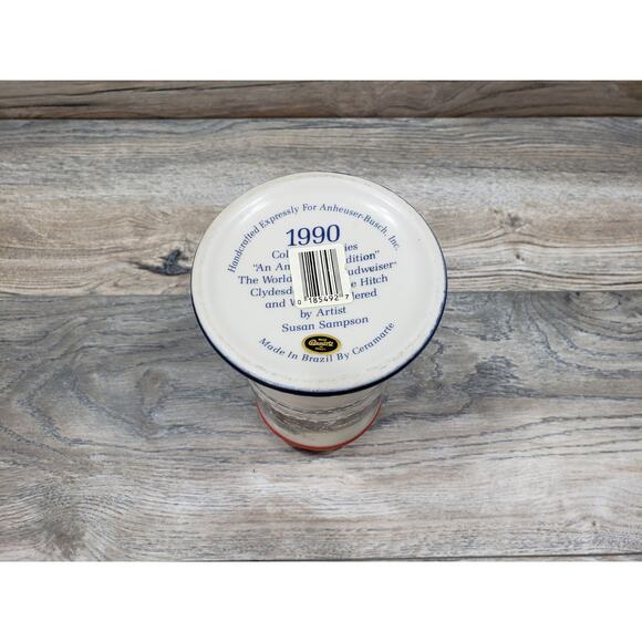 1990 Budweiser Stein Clydesdales Horses Holiday Beer Dark Blue Trim - Picture 8 of 9